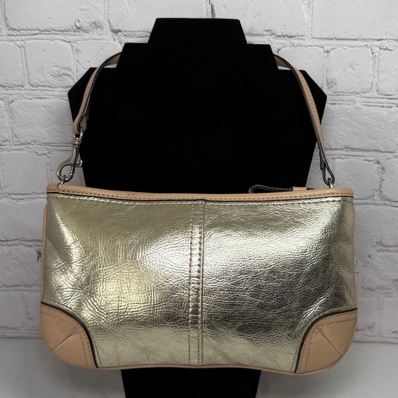 Coach Metallic Pouchette Small Shoulder Bag Wristlet Tan Leather Trim - Picture 5 of 16